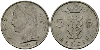 Бельгия 5 франков 1949 BELGIE KM 135 медно-никель 4172-554