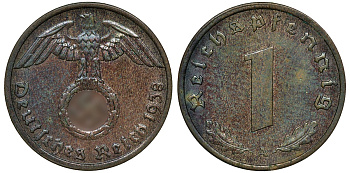 ГЕРМАНИЯ 1 РЕЙХСПФЕННИГ 1938 A J 361, KM 89 бронза 72-1623