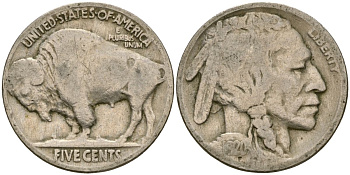 США 5 центов 1920 индеец, бизон KM 134 медно-никель 4135-424