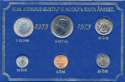 Швеция набор монетного двора из 6 монет 1973 в картоне, Густав VI Адольф (1950-1973) KM MS1 UNC 7-5-7-213