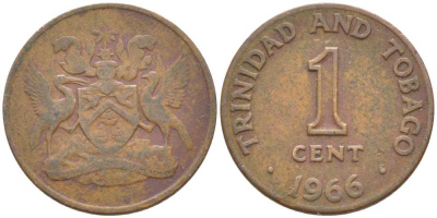 Тринидад и Тобаго 1 цент 1966 герб KM 1 бронза 112-532