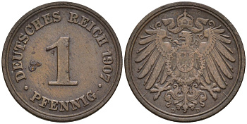 Германия 1 пфенниг 1907 D KM 10, J. 10 медь 4147-1124