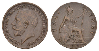 Великобритания 1/2 пенни 1917 Георг V (1910-1936) KM 809, Spink 4056 бронза 4657-626