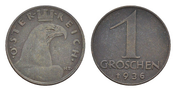 Австрия 1 грош 1936 KM 2836 бронза 4549-752