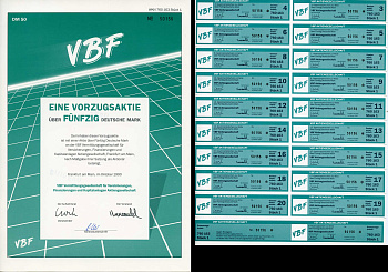 ФРГ 50 марок 1990 Посредническая компания VBF по страхованию, финансированию и инвестициям AG, акция   бумага   8803-135-1
