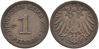 Германия 1 пфенниг 1907 D KM 10, J. 10 медь 4147-1124