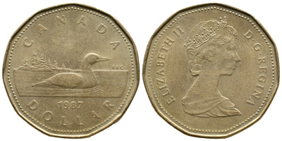 Канада 1 доллар 1987 Елизавета II (1952-2022), утка KM 157 никель плакированный алюминиевой бронзой 3334-411