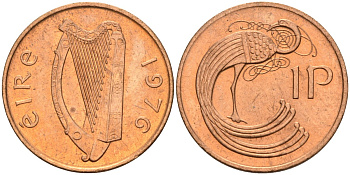 Ирландия 1 пенни 1976 мифологическая птица лира KM 20 бронза UNC 4582-132