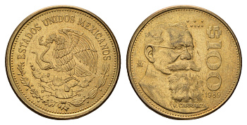 Мексика 100 песо 1989 KM 493 алюминиевая бронза UNC 217-442