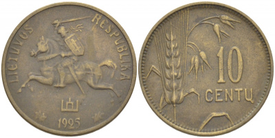 ЛИТВА 10 ЦЕНТОВ 1925 РЕСПУБЛИКА (1918-1940) KM 73 алюминиевая бронза 3718-269