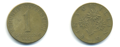 Австрия 1 шиллинг 1965 KM 2886 алюминиевая бронза 83-417