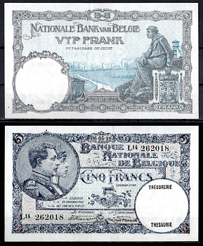 Бельгия 5 франков 1931 Pick 97 b бумага 8613-15-1-2