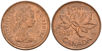 Канада 1 цент 1981 Елизавета II (1952-2022), кленовый лист KM 127 бронза 4609-162