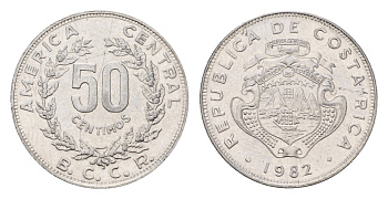 Коста-Рика 50 сентимо 1982 KM 209.1 нержавеющая сталь UNC 4679-647