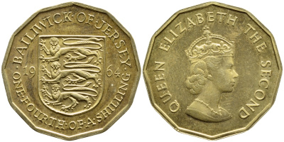Джерси 1/4 шиллинга 1964  KM 25 никель латунь  aUNC   PROOF 26-322