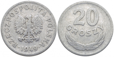 Польша 20 грошей 1949 KM 43а, Parchimowicz 207b алюминий 4448-221