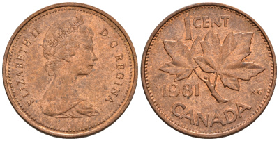 Канада 1 цент 1981 Елизавета II (1952-2022), кленовый лист KM 127 бронза 4609-162
