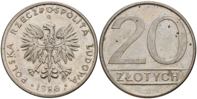 Польша 20 злотых 1986 MW Y 153.1 медно-никель 4187-642