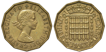 Великобритания 3 пенса 1963 Елизавета II (1952-2022) KM 900, Spink 4153 никель латунь 4122-937