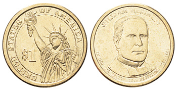 США 1 доллар 2013 Президент США - Уильям Мак-Кинли (1897–1901) KM 547 медь с марганцево-латунным покрытием UNC 4666-1022