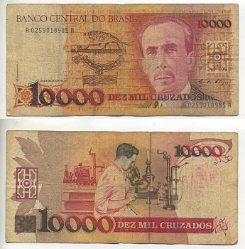 БРАЗИЛИЯ 10000 КРУЗАДО 1989 ПОДПИСЬ 26 Pick 215 бумага 445-37-2