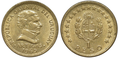 Уругвай 1 песо 1965 KM 46 алюминиевая бронза 94-523