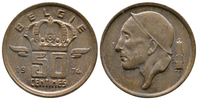 Бельгия 50 сантимов 1974 Belgie, Бодуэн I (1951-1993) KM 149.1 бронза 4383-1125