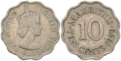 Маврикий 10 центов 1959 KM 33 медно-никель 4619-1254