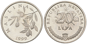 Хорватия 20 лип 1999 нечетный год, легенда на хорватском KM 7 сталь плакировнная никелем UNC 206-318