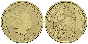 Австралия 1 доллар 2011 серия мифические существа, дракон KM 1580 алюминиевая бронза UNC M41-19