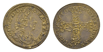 Нюрнберг счетный жетон XIX век Георг II, Коронованные крестообразные щиты вокруг центральной звезды, диаметр 19 мм, вес 1,1 гр латунь 1531-744