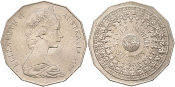 Австралия 50 центов 1977 25 лет правлению Королевы Елизаветы II KM 70 медно-никель UNC 4403-413