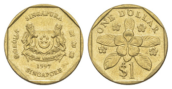 Сингапур 1 доллар 1997 барвинок KM 103 алюминиевая бронза UNC 4633-236