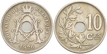БЕЛЬГИЯ 10 САНТИМОВ 1926 BELGIQUE KM 85.1 медно-никель 210-1045