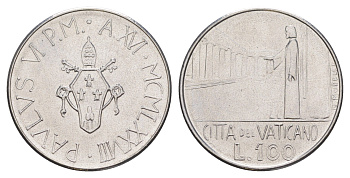 Ватикан 100 лир 1978 KM 137 нержавеющая сталь UNC 4648-354