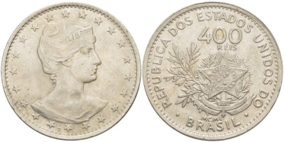 БРАЗИЛИЯ 400 РЕЙС 1901 ГОЛОВА СВОБОДЫ ВПРАВО KM 505 медно-никель 4517-1234