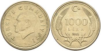 Турция 1000 лир 1993 Кемаль Ататюрк KM 997 медь никель цинк UNC 4561-135