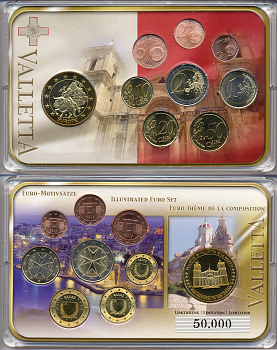 Мальта евронабор от 1 евроцента до 2 евро 2008 включает жетон собор Сан-Гванн, планшет  биметалл, медно-никель  UNC  00-00