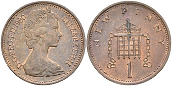 Великобритания 1 пенни 1980 Елизавета II (1952-2022) KM 915, Spink 4237 (B1) бронза 4585-911