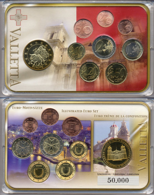 Мальта евронабор от 1 евроцента до 2 евро 2008 включает жетон собор Сан-Гванн, планшет  биметалл, медно-никель  UNC  00-00