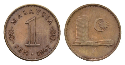Малайзия 1 сен 1967 KM 1 бронза UNC 4679-731