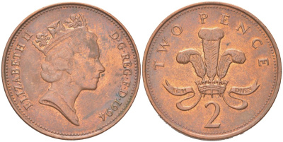 Великобритания 2 пенни 1994 Елизавета II (1952-2022) KM 936a, Spink C4 сталь плакированная медью 4128-312