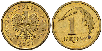 Польша 1 грош 2001 MW KM 276, Parchimowicz 701j латунь 4580-452