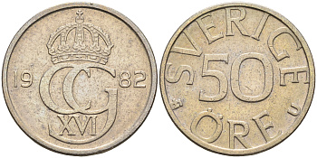 Швеция 50 эре 1982 Карл XVI Густав (1973- ) КМ 855 медно-никель 4177-144