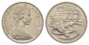 Австралия 20 центов 1977 Елизавета II (1952-2022), утконос KM 66 медно-никель UNC 4381-423