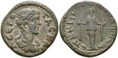 Римская Империя, Провинция Азия, Лидия, Гипэпа AE 209 - 211 Гета, бюст императора / культовая статуя Артемиды Анаиты (RRR) бронза 1100-7-87