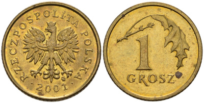 Польша 1 грош 2001 MW KM 276, Parchimowicz 701j латунь 4580-452