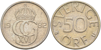 Швеция 50 эре 1982 Карл XVI Густав (1973- ) КМ 855 медно-никель 4177-144