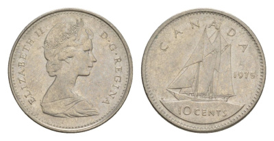 Канада 10 центов 1975 Елизавета II (1952-2022), парусник KM 77 никель 4630-824