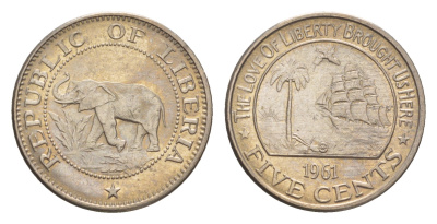 Либерия 5 центов 1961  KM 14 медно-никель  aUNC  4659-435